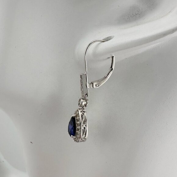 Blue and White Sapphire Tear Drop Earrings in Sterling Silver - Picture 4 of 12